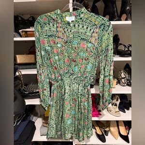 TAJ by Sabrina Crippa Green and Pink Long Sleeve Dress